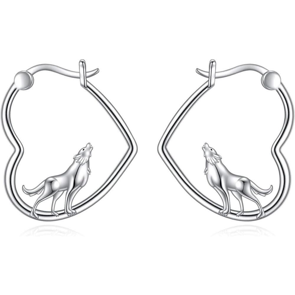 image:imageYFN Animal Earrings Sterling Silver Animal Heart Hoop Dangle Earrings Cute Jewelry Gifts for WomenWolf