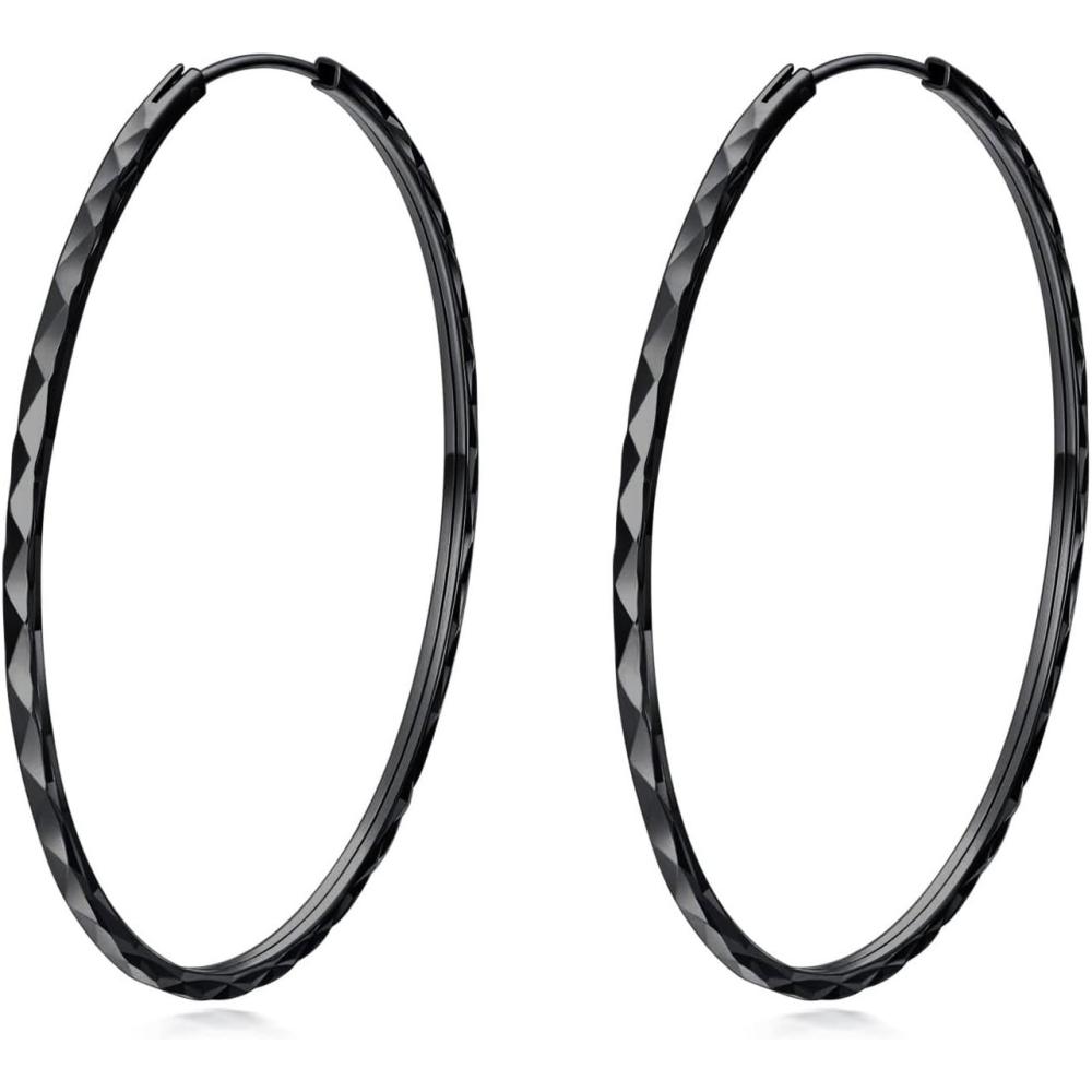image:imageYFN Hoop Earrings Sterling Silver Polished Round Circle Endless Earrings Diameter 20304050607080mm60MM Black Hoop Earrings