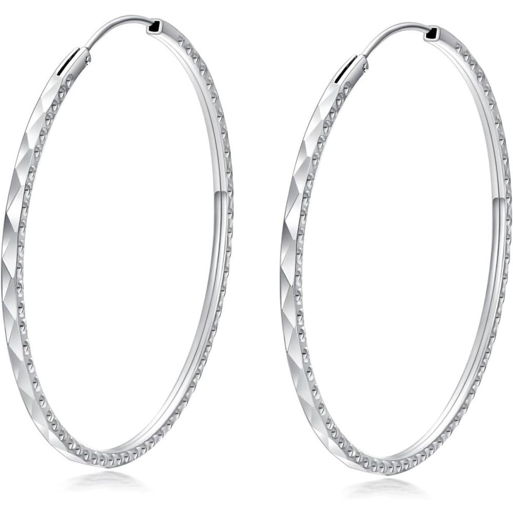 image:imageYFN Hoop Earrings Sterling Silver Polished Round Circle Endless Earrings Diameter 20304050607080mmDiameter 50mm