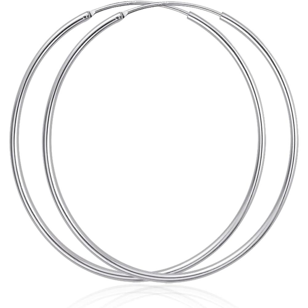image:imageYFN Hoop Earrings Sterling Silver Polished Round Circle Endless Earrings Diameter 20304050607080mmDiameter 60mm Large Hoop Earrings