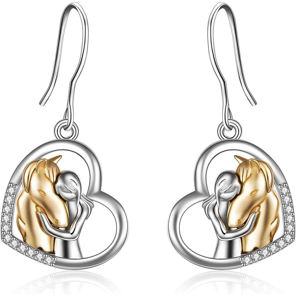 image:imageYFN Horse EarringsDog Earrings Sterling Silver Animal Drop Dangle Earrings Horse Jewelry Gift for womenA Gold Horse Earring