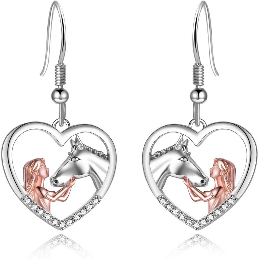 image:imageYFN Horse EarringsDog Earrings Sterling Silver Animal Drop Dangle Earrings Horse Jewelry Gift for womenRose Tone Women with Horse Earrings