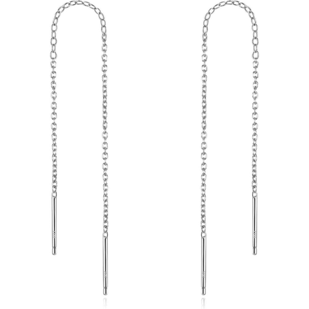 image:imageYFN Threader Earrings Sterling Silver Chain Earrings for Women Dangle Earrings Thread Dangling Threaded Long Chain Earring Nickel Free Hypoallergenic Ear for WomenWhite