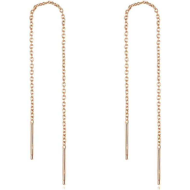 image:imageYFN Threader Earrings Sterling Silver Chain Earrings for Women Dangle Earrings Thread Dangling Threaded Long Chain Earring Nickel Free Hypoallergenic Ear for WomenPink