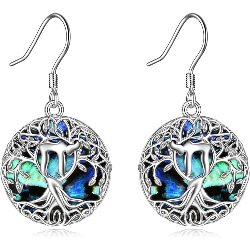 image:imageYFN Tree of Life Earrings Sterling Silver Tree Life Eardrop with Abalone Shell Dangle Drop Earrings Jewelry Gifts for WomenChai
