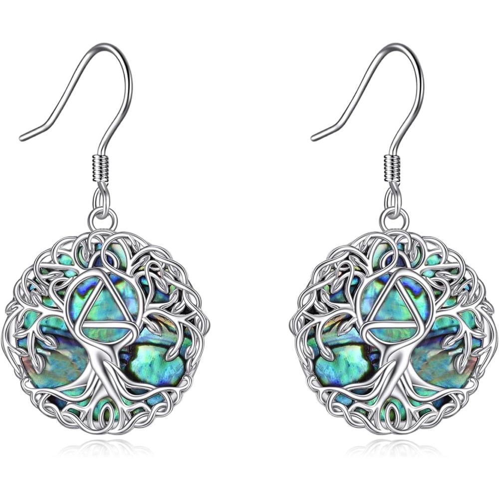 image:imageYFN Tree of Life Earrings Sterling Silver Tree Life Eardrop with Abalone Shell Dangle Drop Earrings Jewelry Gifts for WomenSobriety