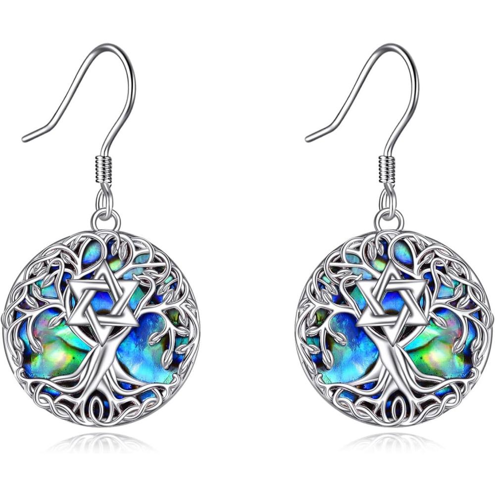 image:imageYFN Tree of Life Earrings Sterling Silver Tree Life Eardrop with Abalone Shell Dangle Drop Earrings Jewelry Gifts for WomenStar of David