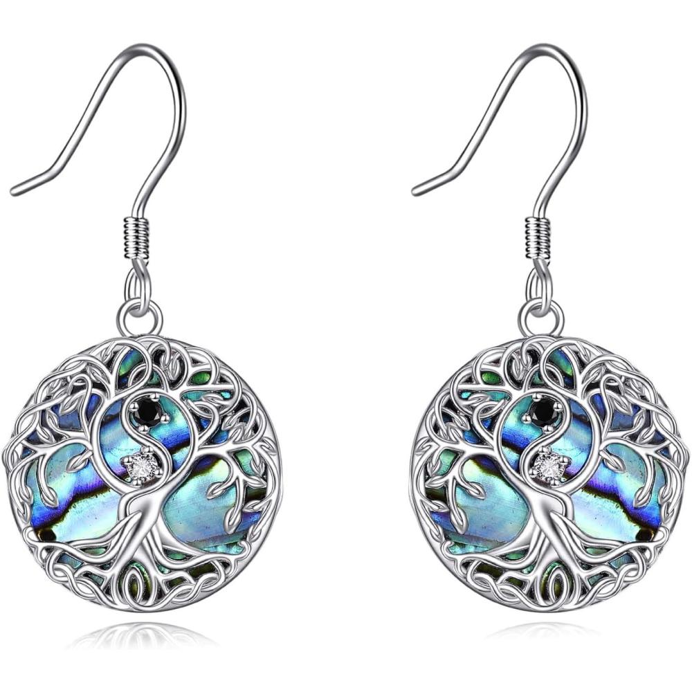 image:imageYFN Tree of Life Earrings Sterling Silver Tree Life Eardrop with Abalone Shell Dangle Drop Earrings Jewelry Gifts for WomenYin Yang