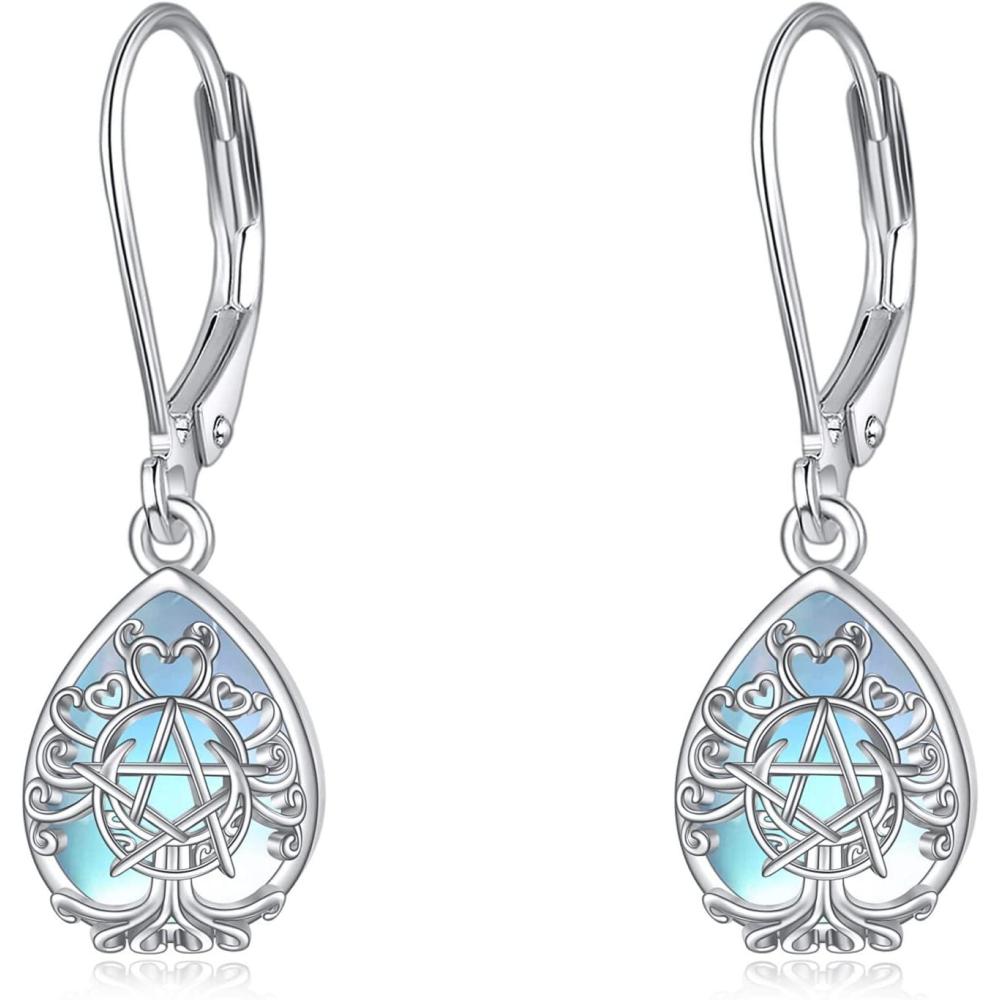 image:imageYFN Triple Moon Goddess Earrings Sterling Silver Pentagram Pentacle Earrings Pagan Wiccan Magic Amulet Tree of Life Jewelry for WomenMoonstoneTriple Moon Earrings