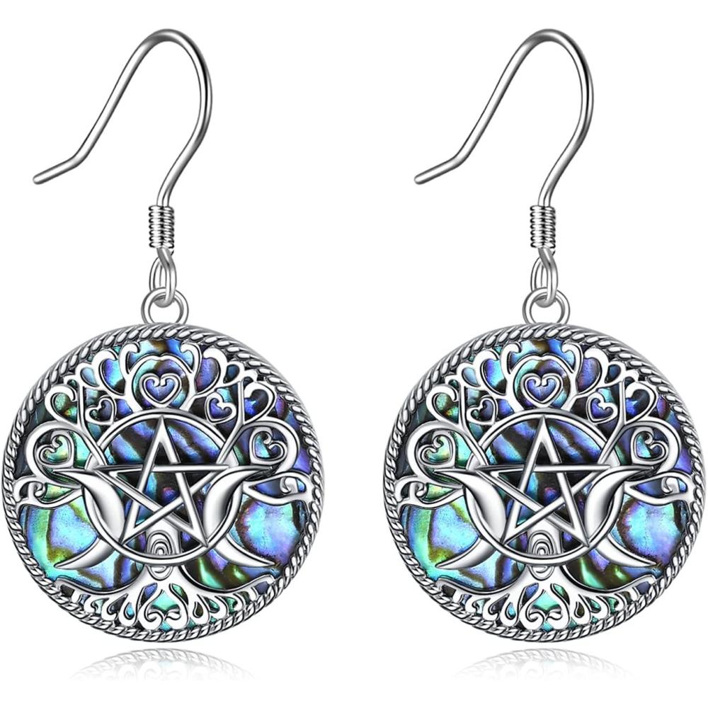 image:imageYFN Triple Moon Goddess Earrings Sterling Silver Pentagram Pentacle Earrings Pagan Wiccan Magic Amulet Tree of Life Jewelry for WomenSilverTriple Moon Goddess Earrings