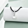 Sterling Silver Pearl Choker Necklace With Faux Leather Cord Chain – Jewelry Gift for Women, 14+2″