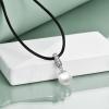 Sterling Silver Pearl Choker Necklace With Faux Leather Cord Chain – Jewelry Gift for Women, 14+2″