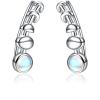 925 Sterling Silver Moon Phase Ear Crawler Cuff Earrings Ear Climber Hypoallergenic Moonstone Earrings(AB Color Moonstone)