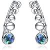 925 Sterling Silver Moon Phase Ear Crawler Cuff Earrings Ear Climber Hypoallergenic Moonstone Earrings(Multicolored Abalone)