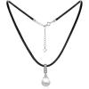 Sterling Silver Pearl Choker Necklace With Faux Leather Cord Chain – Jewelry Gift for Women, 14+2″