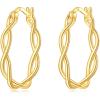 YFN 925 Sterling Silver Hoop Earrings for Women Lightweight Twisted Hoop Earrings with Click-Top Closure，Hypoallergenic Hoops Earrings for Women(Gold Hoop Earrings)