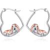 YFN Animal Earrings Sterling Silver Animal Heart Hoop Dangle Earrings Cute Jewelry Gifts for Women(Basset Hound)