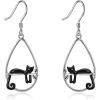 YFN Animal Earrings Sterling Silver Animal Heart Hoop Dangle Earrings Cute Jewelry Gifts for Women(Black Cat Dangle)