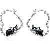 YFN Animal Earrings Sterling Silver Animal Heart Hoop Dangle Earrings Cute Jewelry Gifts for Women(Boston Terrier)