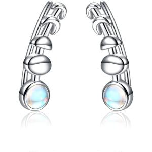 925 Sterling Silver Moon Phase Ear Crawler Cuff Earrings Ear Climber Hypoallergenic Moonstone Earrings(AB Color Moonstone)
