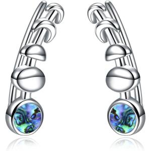 925 Sterling Silver Moon Phase Ear Crawler Cuff Earrings Ear Climber Hypoallergenic Moonstone Earrings(Multicolored Abalone)