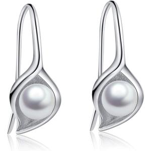 Sterling Silver Pearl Earrings Dangle Drop Earrings Pearl Fine Jewelry Mothers Day Gifts for Women(Calla Lily)