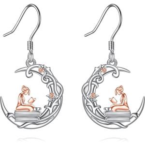 YFN 925 Sterling Silver Book/Animal/Flower Drop Dangle Earrings Earring Hypoallergenic Jewelry for Christmas Graduation Mother’s Day Birthday(A02 Book)