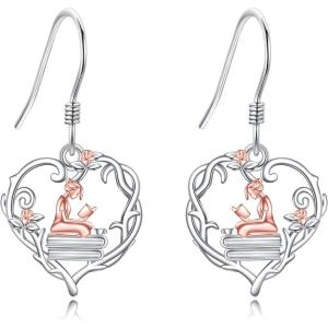 YFN 925 Sterling Silver Book/Animal/Flower Drop Dangle Earrings Earring Hypoallergenic Jewelry for Christmas Graduation Mother’s Day Birthday(A03 Book)