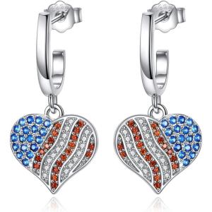 YFN 925 Sterling Silver Book/Animal/Flower Drop Dangle Earrings Earring Hypoallergenic Jewelry for Christmas Graduation Mother’s Day Birthday(B01 American Flag)