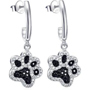 YFN 925 Sterling Silver Book/Animal/Flower Drop Dangle Earrings Earring Hypoallergenic Jewelry for Christmas Graduation Mother’s Day Birthday(C01 Paw(Black&white))