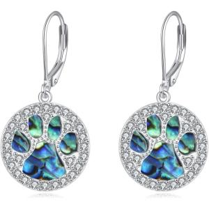 YFN 925 Sterling Silver Book/Animal/Flower Drop Dangle Earrings Earring Hypoallergenic Jewelry for Christmas Graduation Mother’s Day Birthday(C05 Paw(Abalone))