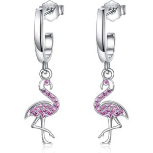 YFN 925 Sterling Silver Book/Animal/Flower Drop Dangle Earrings Earring Hypoallergenic Jewelry for Christmas Graduation Mother’s Day Birthday(D01 Flamingo)