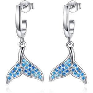 YFN 925 Sterling Silver Book/Animal/Flower Drop Dangle Earrings Earring Hypoallergenic Jewelry for Christmas Graduation Mother’s Day Birthday(E01 Mermaid Tail)