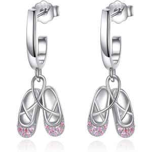 YFN 925 Sterling Silver Book/Animal/Flower Drop Dangle Earrings Earring Hypoallergenic Jewelry for Christmas Graduation Mother’s Day Birthday(F01 Ballet Shoes)
