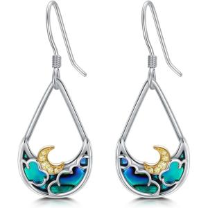 YFN 925 Sterling Silver Book/Animal/Flower Drop Dangle Earrings Earring Hypoallergenic Jewelry for Christmas Graduation Mother’s Day Birthday(H04 Moonlight)