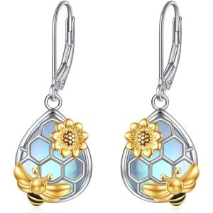 YFN 925 Sterling Silver Dangle Drop Earring Hypoallergenic Earring Jewelry Gift for Women Girls(Bee+Moonstone)