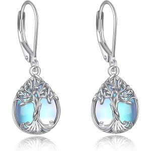 YFN 925 Sterling Silver Dangle Drop Earring Hypoallergenic Earring Jewelry Gift for Women Girls(Tree+Moonstone)
