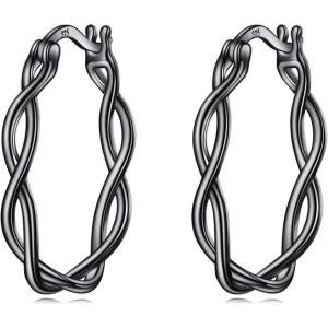 YFN 925 Sterling Silver Hoop Earrings for Women Lightweight Twisted Hoop Earrings with Click-Top Closure，Hypoallergenic Hoops Earrings for Women(Black Hoop Earrings)