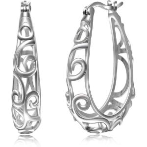YFN 925 Sterling Silver Hoop Earrings for Women Lightweight Twisted Hoop Earrings with Click-Top Closure，Hypoallergenic Hoops Earrings for Women(Filigree Hoop Earrings)