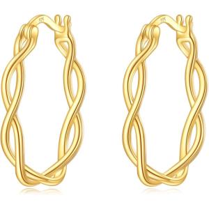 YFN 925 Sterling Silver Hoop Earrings for Women Lightweight Twisted Hoop Earrings with Click-Top Closure，Hypoallergenic Hoops Earrings for Women(Gold Hoop Earrings)