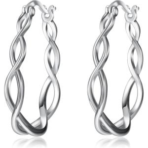 YFN 925 Sterling Silver Hoop Earrings for Women Lightweight Twisted Hoop Earrings with Click-Top Closure，Hypoallergenic Hoops Earrings for Women(hoop earrings 1)