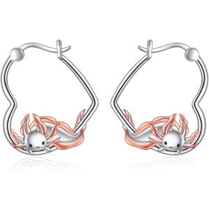 YFN Animal Earrings Sterling Silver Animal Heart Hoop Dangle Earrings Cute Jewelry Gifts for Women(Axolotl)