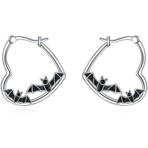 YFN Animal Earrings Sterling Silver Animal Heart Hoop Dangle Earrings Cute Jewelry Gifts for Women(Bat)