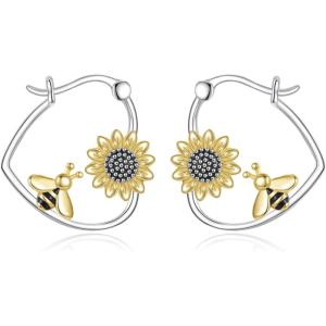 YFN Animal Earrings Sterling Silver Animal Heart Hoop Dangle Earrings Cute Jewelry Gifts for Women(Bee)