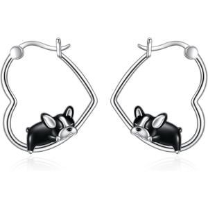 YFN Animal Earrings Sterling Silver Animal Heart Hoop Dangle Earrings Cute Jewelry Gifts for Women(Boston Terrier)