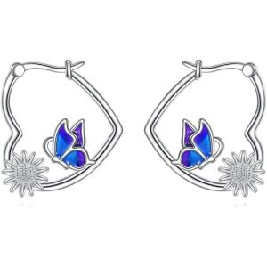 YFN Animal Earrings Sterling Silver Animal Heart Hoop Dangle Earrings Cute Jewelry Gifts for Women(Butterfly)