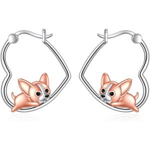 YFN Animal Earrings Sterling Silver Animal Heart Hoop Dangle Earrings Cute Jewelry Gifts for Women(Chihuahua)