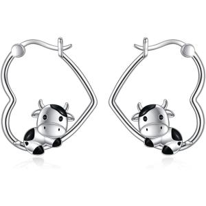 YFN Animal Earrings Sterling Silver Animal Heart Hoop Dangle Earrings Cute Jewelry Gifts for Women(Cow)