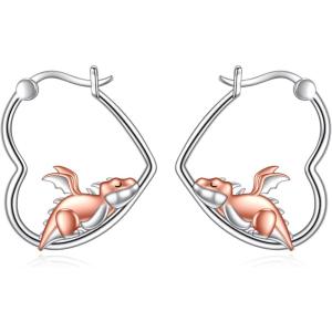 YFN Animal Earrings Sterling Silver Animal Heart Hoop Dangle Earrings Cute Jewelry Gifts for Women(Dragon)
