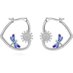 YFN Animal Earrings Sterling Silver Animal Heart Hoop Dangle Earrings Cute Jewelry Gifts for Women(Dragonfly)